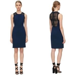 Rebecca Taylor | Navy Sleeveless Sheath Dress Crochet Detail Back Size 6